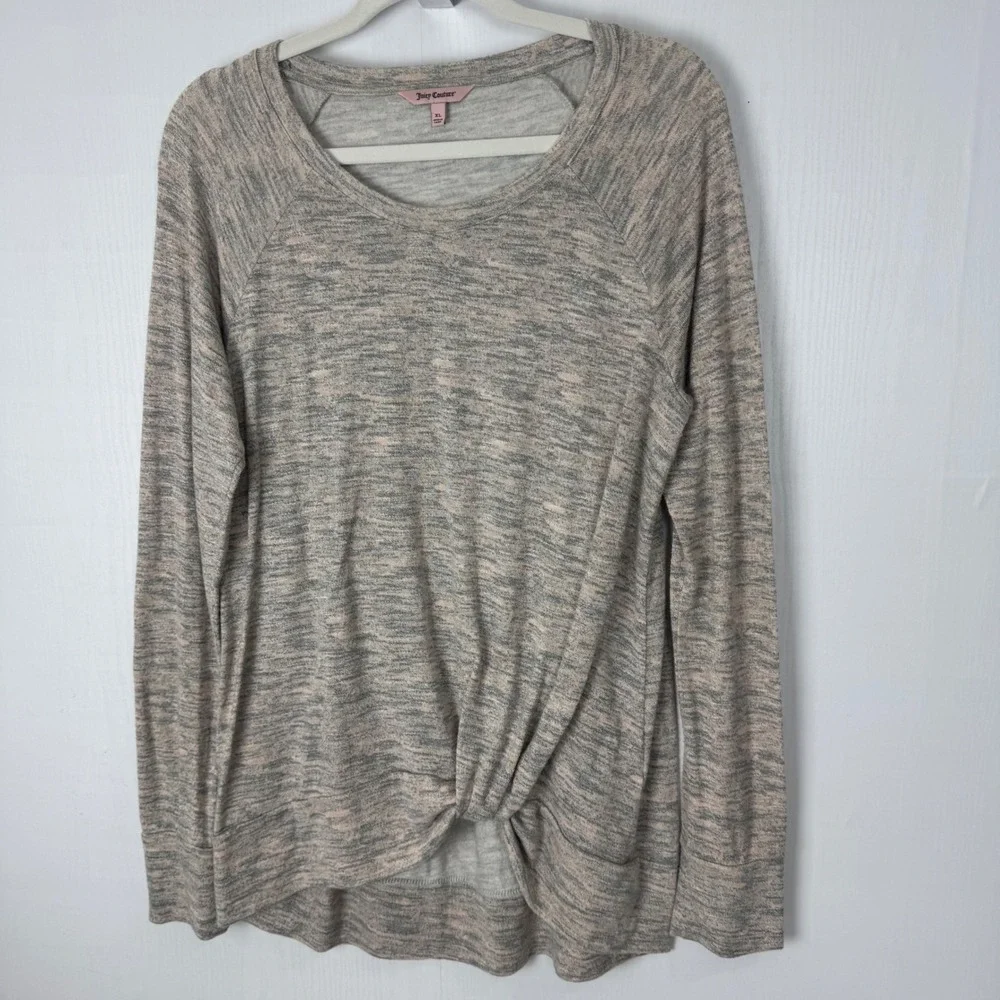 Juicy Couture‎ Top Women Size XL Pink Grey Heather Twist Pullover Long Sleeve